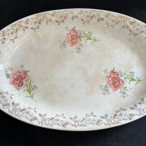 Homer Laughlin Antique Oval Serving Platter C5N5 Floral Gold Trim 15.5 inch